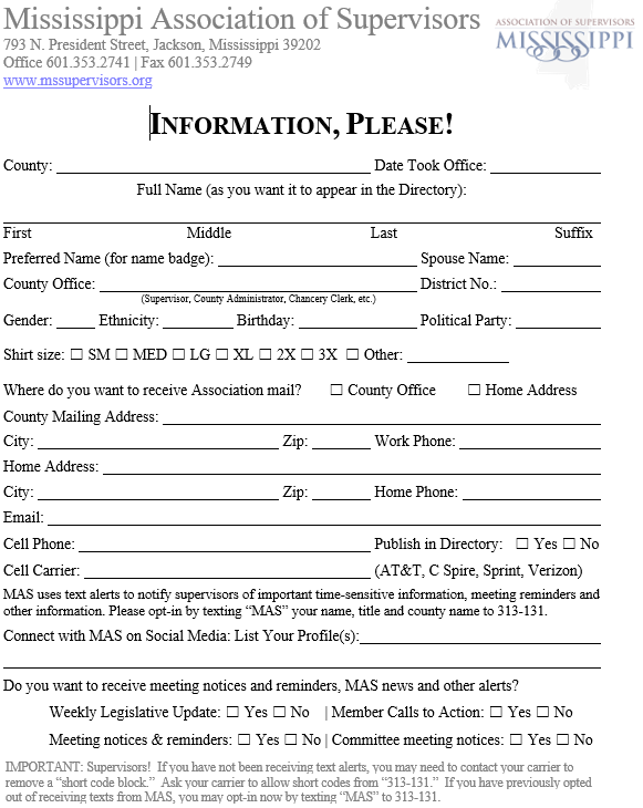 Information Please Questionnaire Form